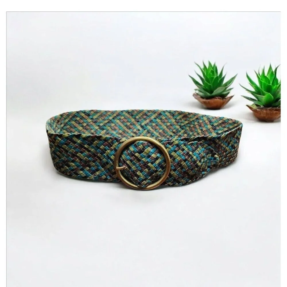 Kookai Wide Braided Belt Large Brass Oval Buckle EUC 38 